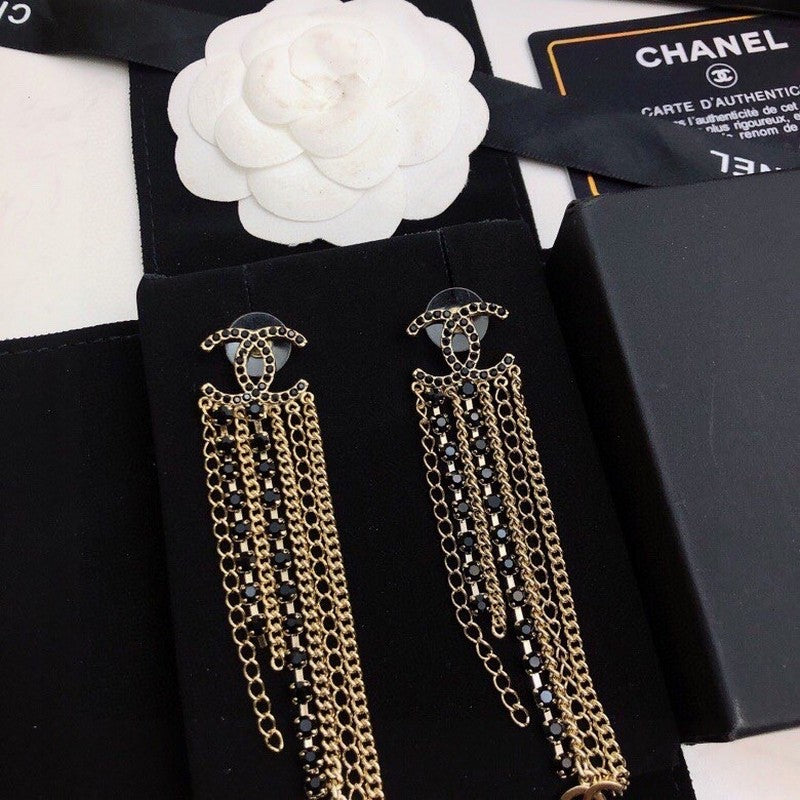 18K Chanel Black Crystal Tassel Earrings