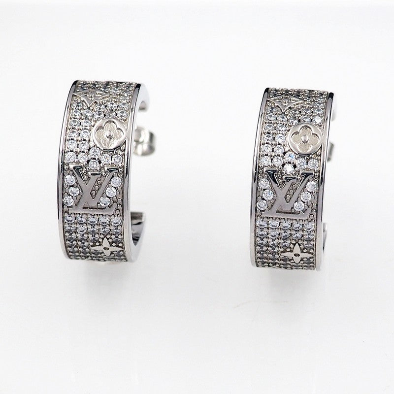 18K Louis Vuitton Pave Diamond Hoop Earrings