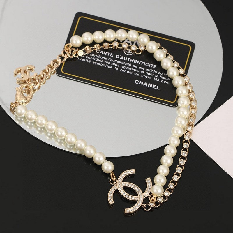 18K Chanel Double Chain Pearls Necklace