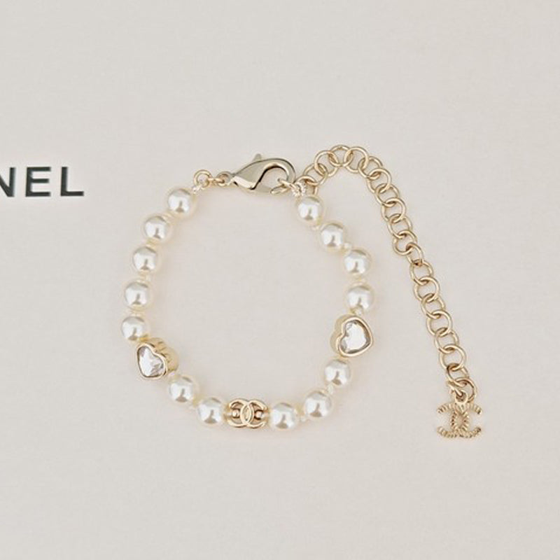 18K Chanel Pearl Heart Crystal Bracelet