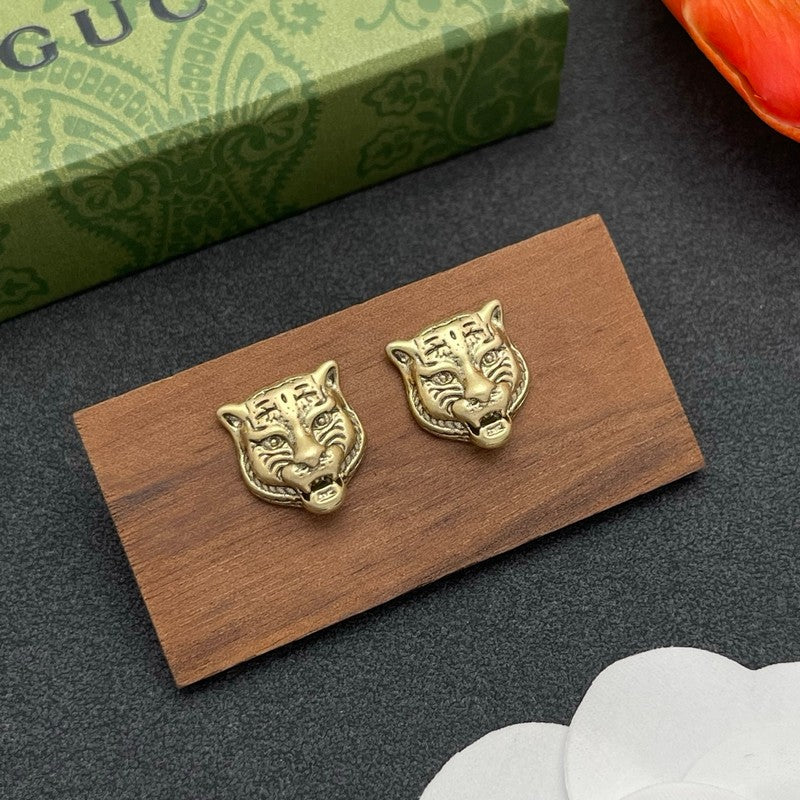 18K Gucci Tiger Head Gold Earrings