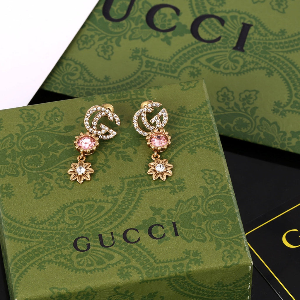 18K Gucci Flower Crystal Earrings