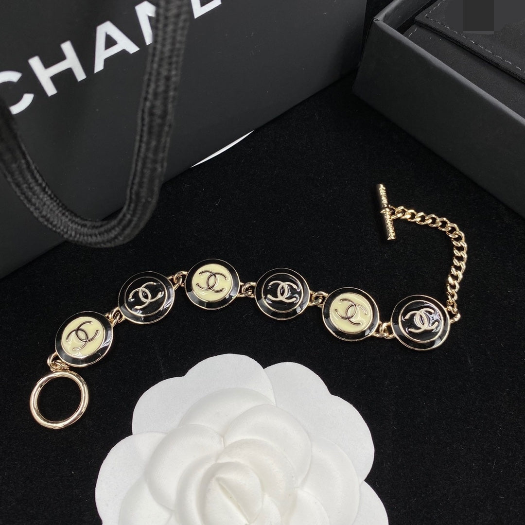 18K Chanel Black & White Resin Chain Bracelet