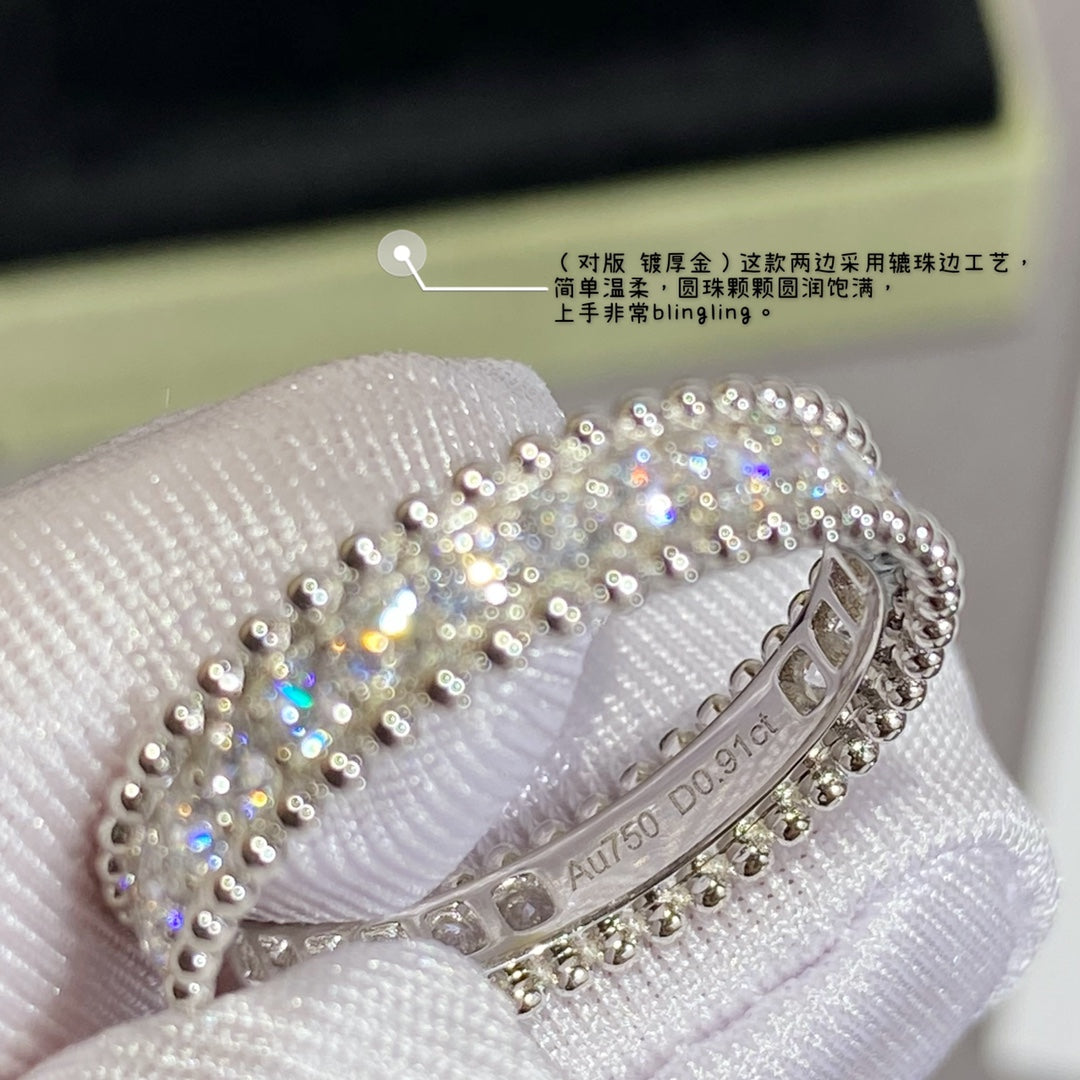 18K Van Cleef & Arpels White Gold Perlee Diamonds Ring