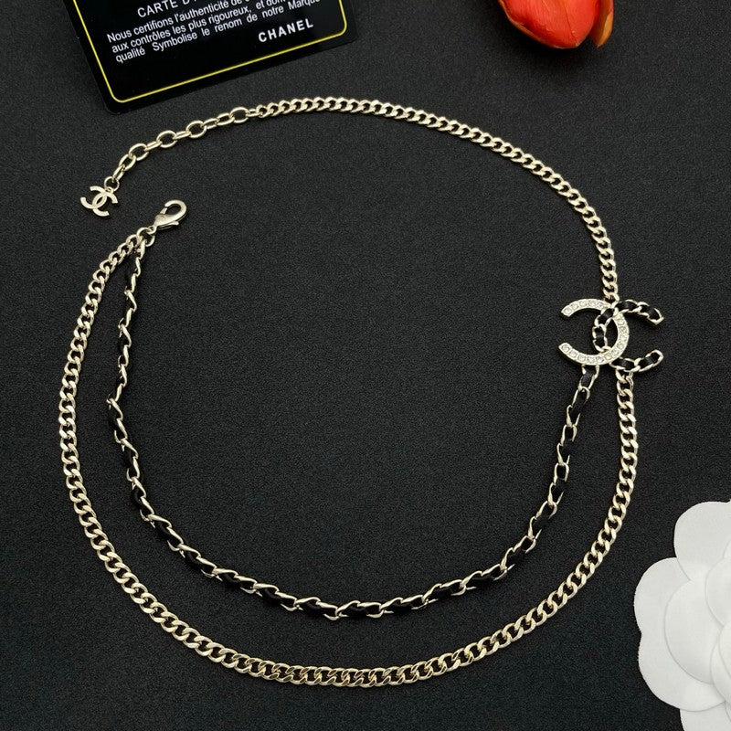 18K Chanel Black Leather Chain Necklace