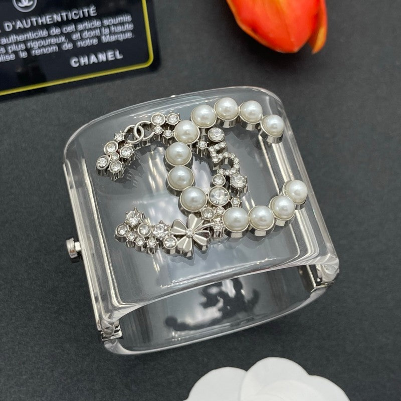 18K Chanel Pearl & Diamond Transparent Cuff Bracelet