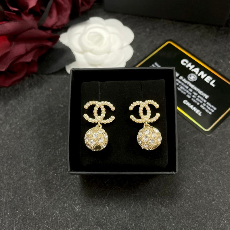 18K Chanel Gold Diamond Ball Earrings
