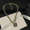 18K Chanel Black Leather Gold Lock Necklace