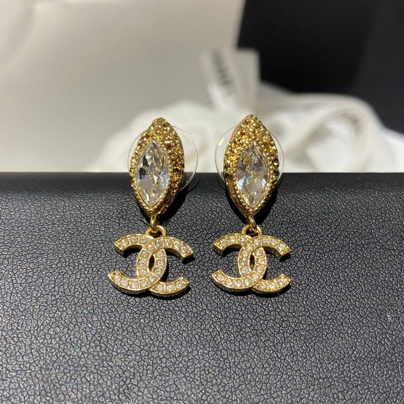 18K Chanel Diamond Gold Pendant Earrings