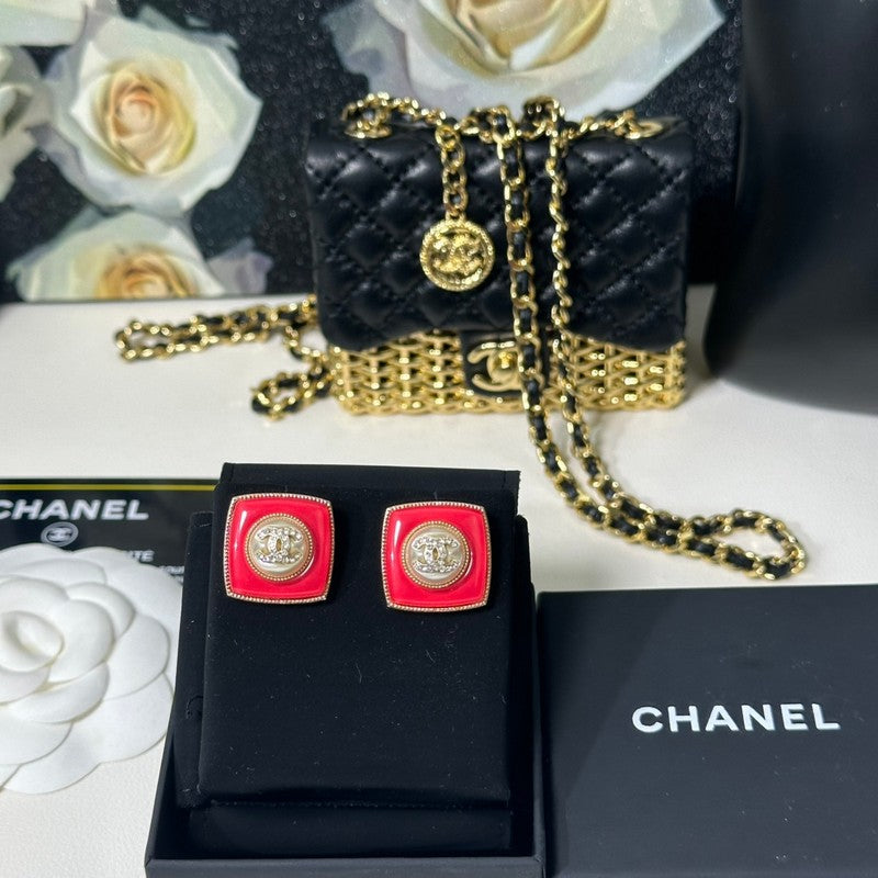 18K Chanel Red Gold Diamond Earrings