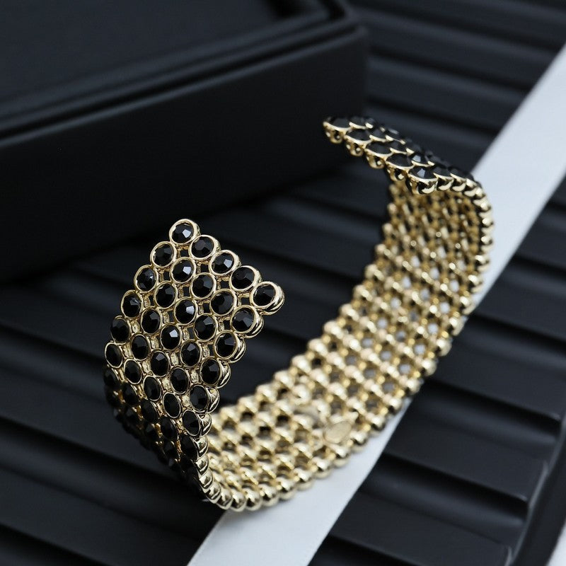18K Chanel Black Crystal Wide Cuff Bracelet