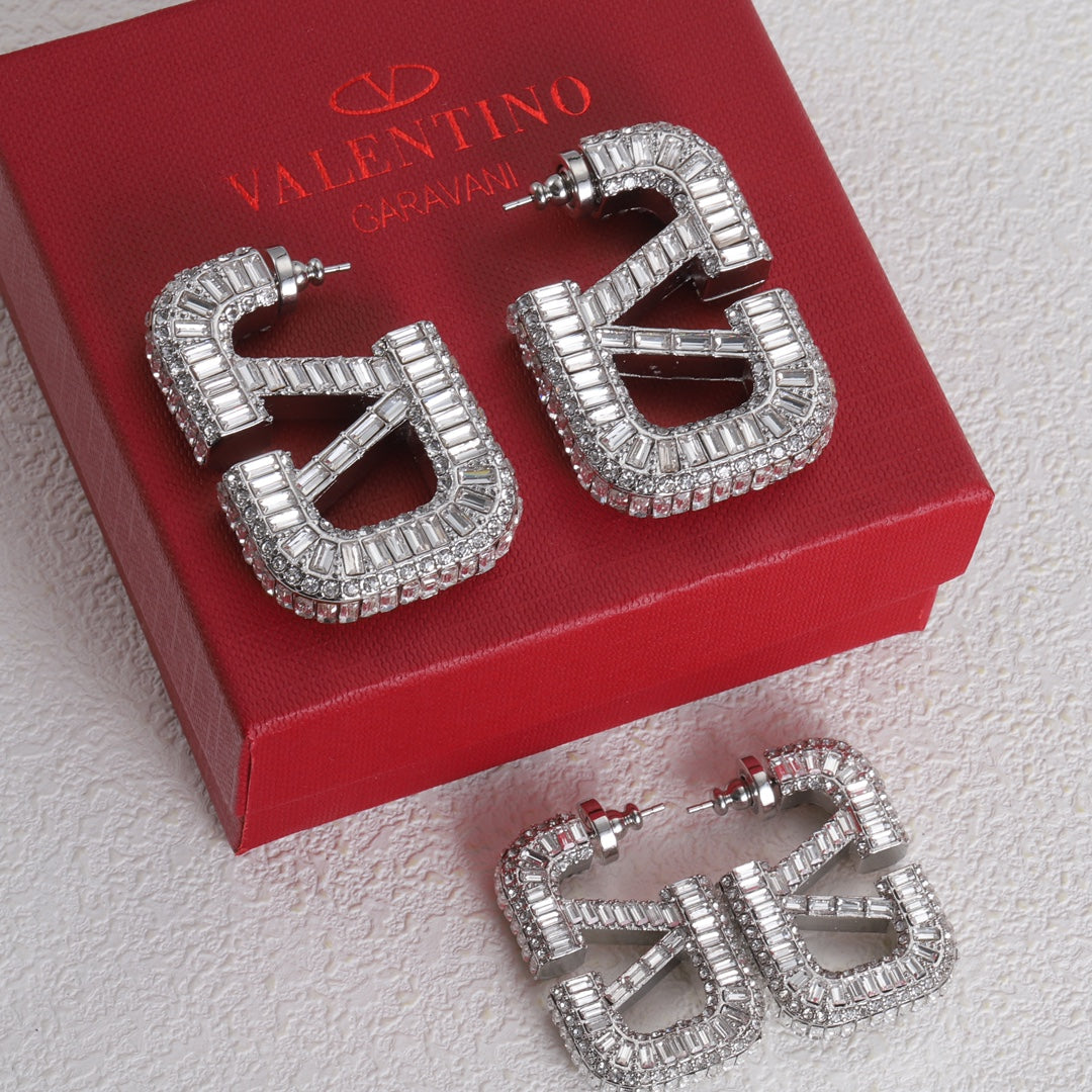 18K Valentino Vlogo Crystals Earrings