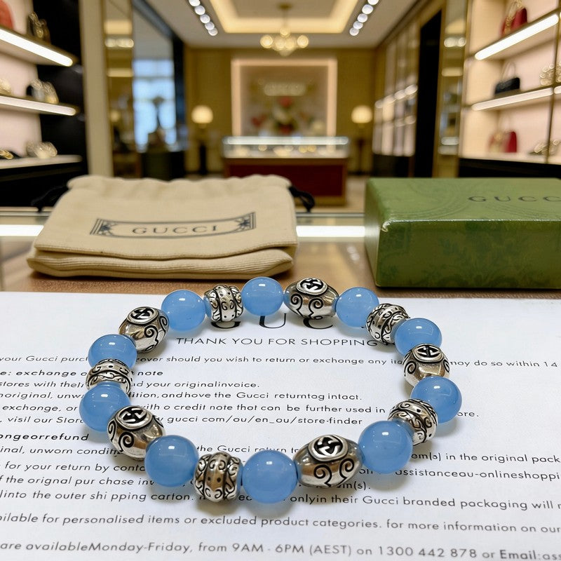 18K Gucci Anger Forest Blue Bead Chain Bracelet