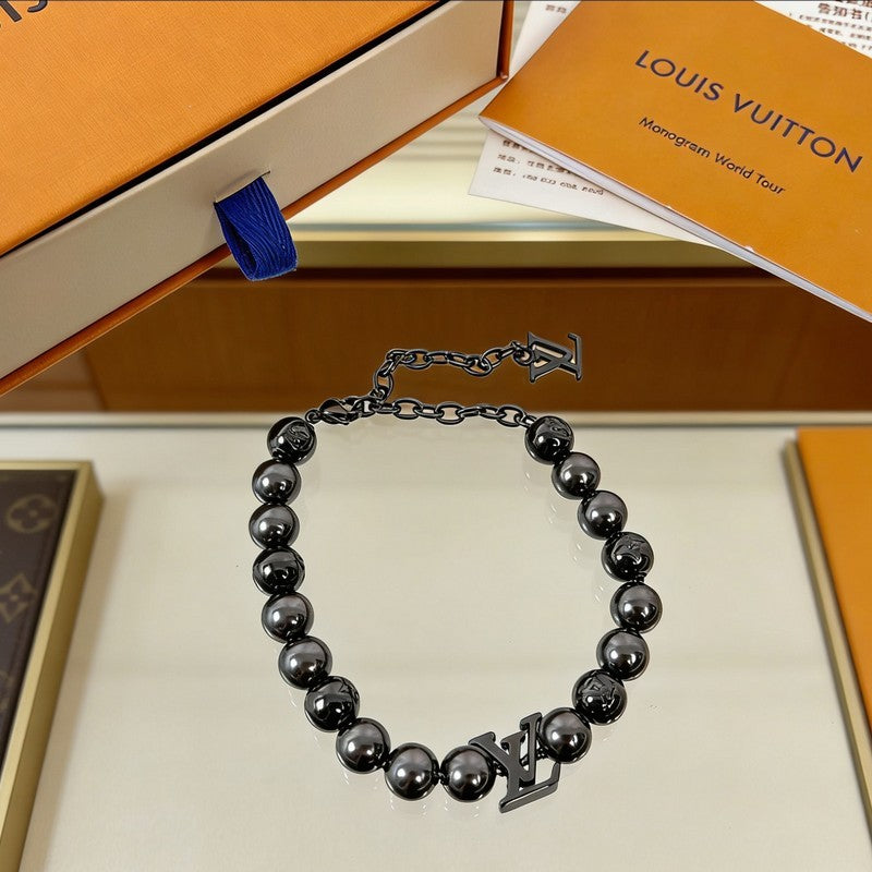 18K Louis Vuitton Monogram Pearls Black Bracelet