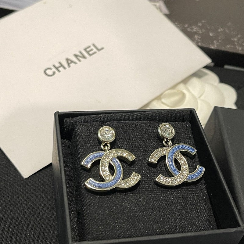 18K Chanel Blue Diamond Pendant Gold Earrings