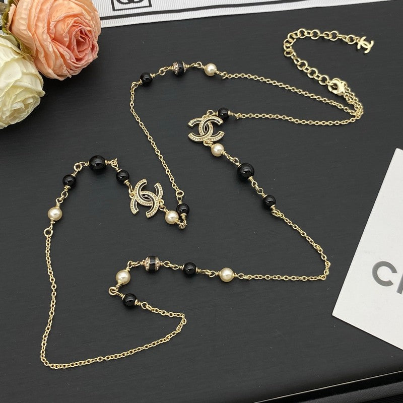 18K Chanel Black Pearl Long Necklace