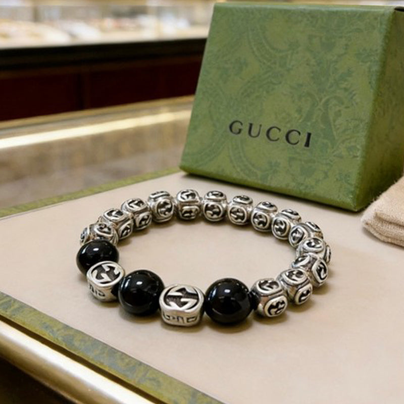 18K Gucci Anger Forest Black Bead Chain Bracelet