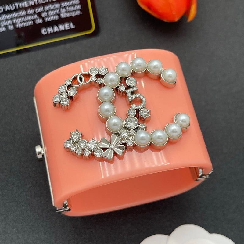 18K Chanel Pearl & Diamond Pink Cuff Bracelet