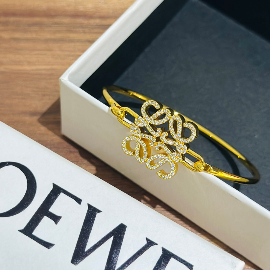 18K Loewe Anagram Pave Anagram Open Bracelet