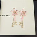 18K Chanel Pink Crystal Flower Gold Earrings