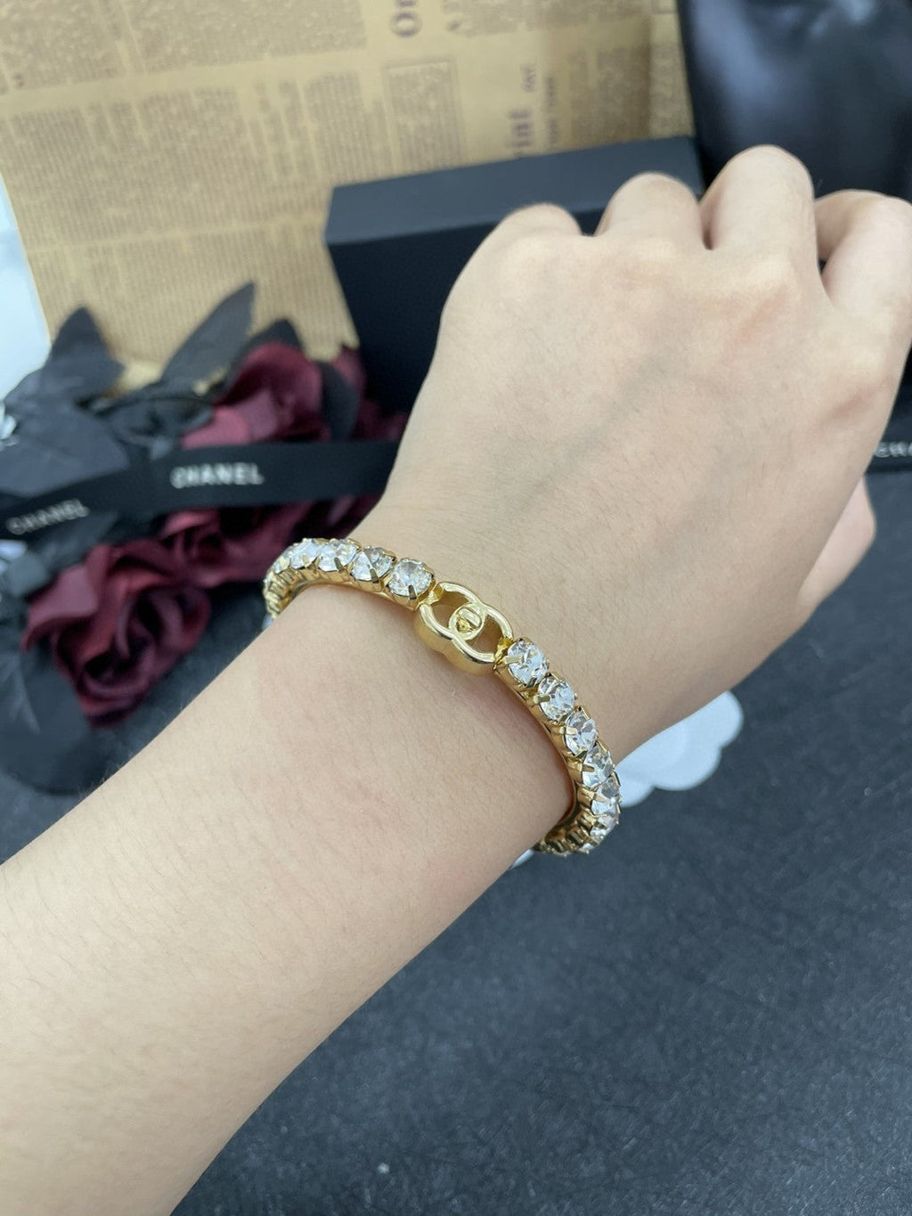 18K Chanel Crystal Open Cuff Bracelet