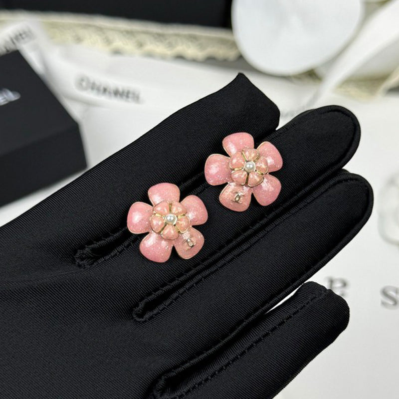 18K Chanel 26C Pink Camellia Earrings