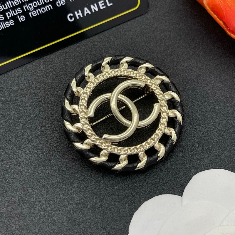 18K Chanel Leather Gold Brooch