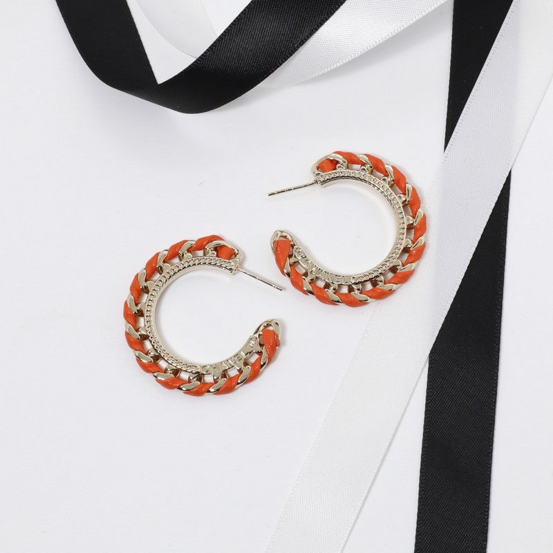 18K Chanel Black & Red Leather Earrings