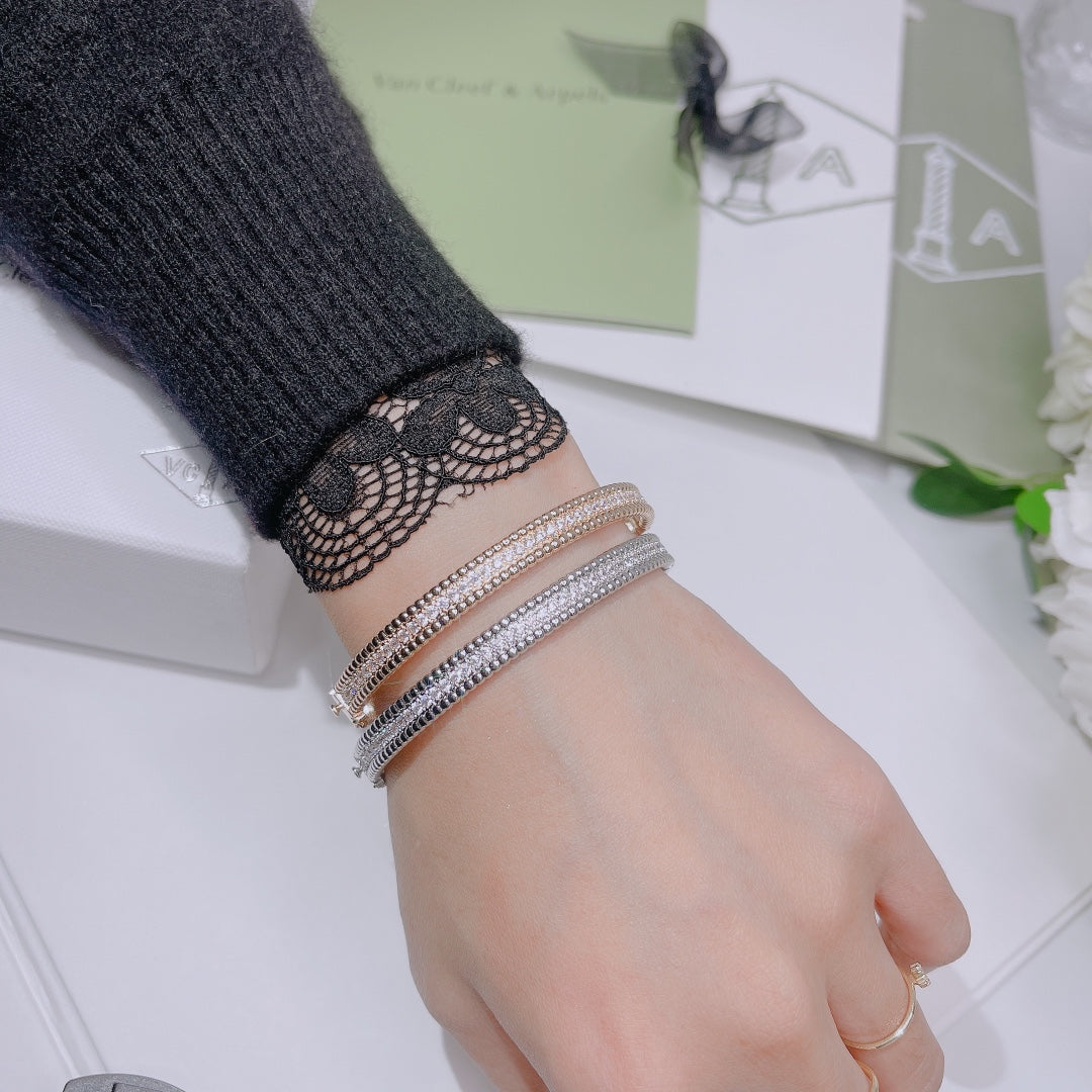 18K Van Cleef & Arpels Rose Gold Perlee Diamonds One Row Bracelet