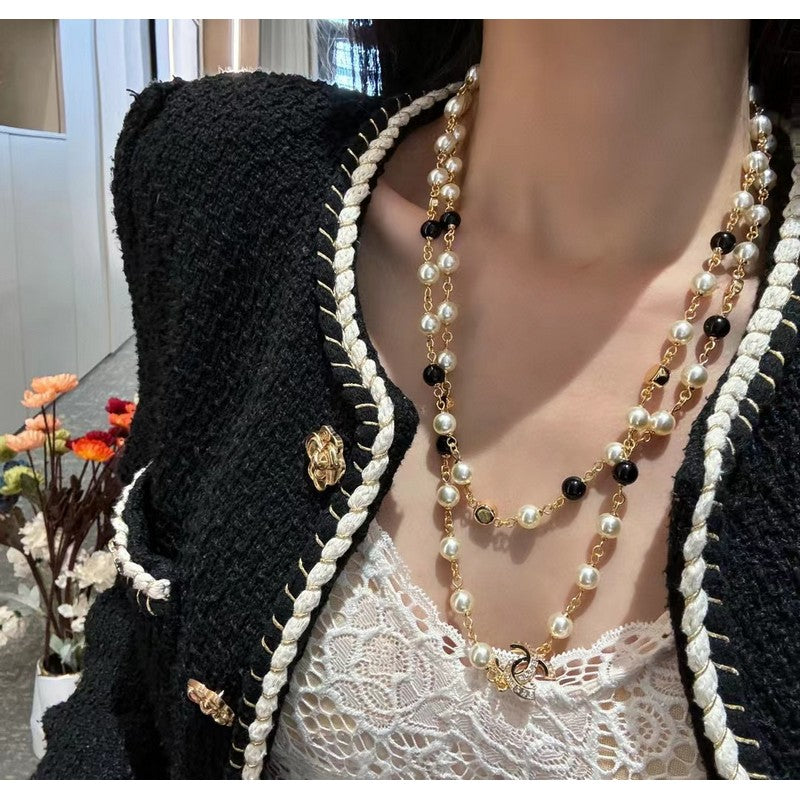 18K Chanel 24A Black & White Pearl Long Necklace
