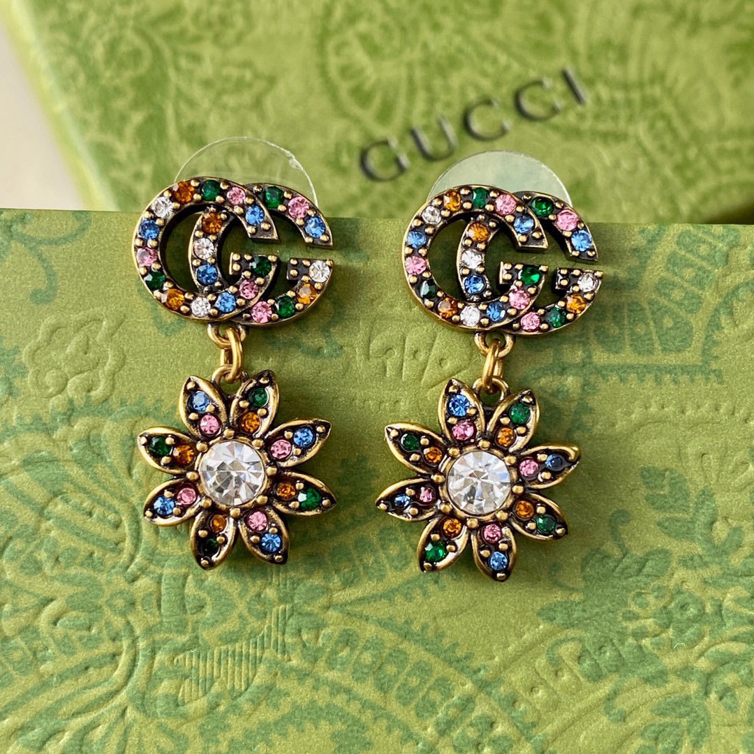 18K Gucci Flower Pendant Earrings