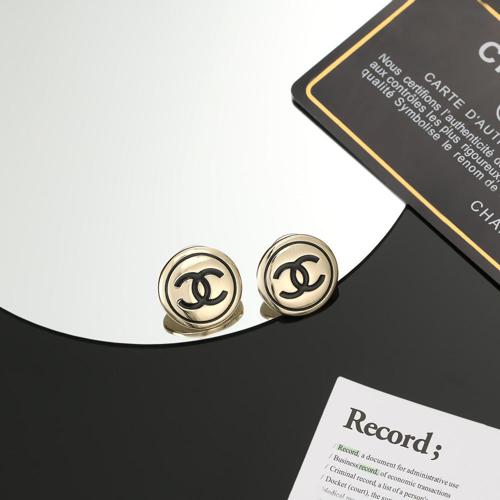 18K Chanel Black Button Earrings