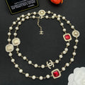 18K Chanel Red Crystal Pearl Long Necklace