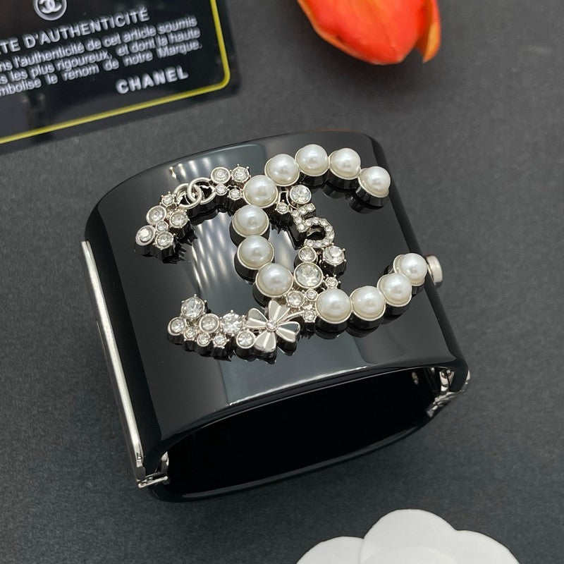18K Chanel Pearl & Diamond Black Cuff Bracelet
