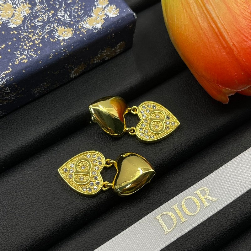 18K Dior Double Heart Diamond Earrings