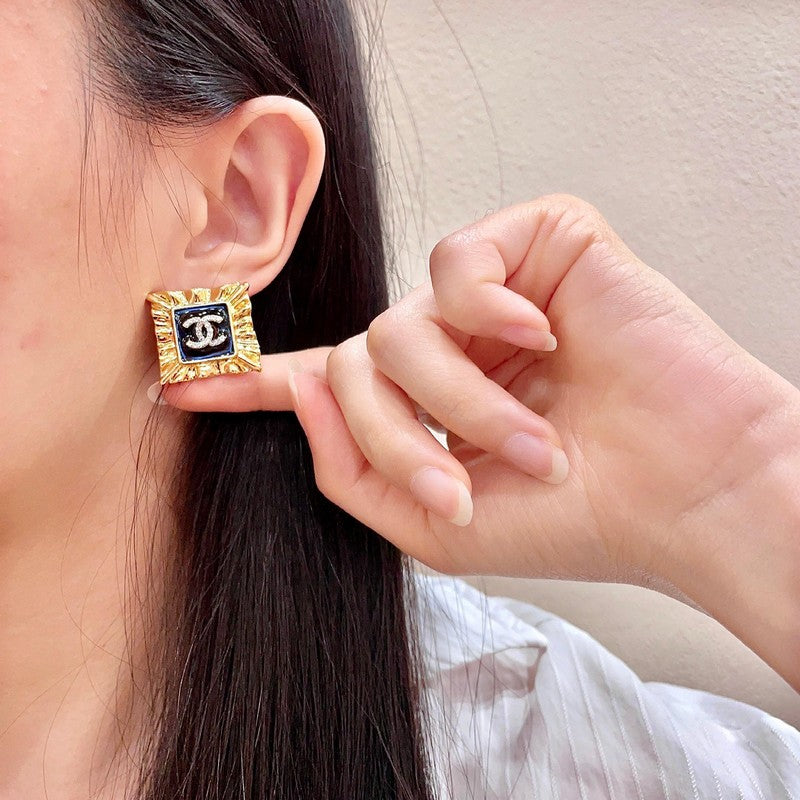 18K Chanel Black Gold Earrings