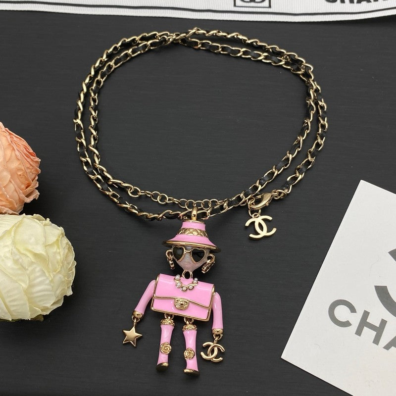 18K Chanel Pink & Black Leather Necklace