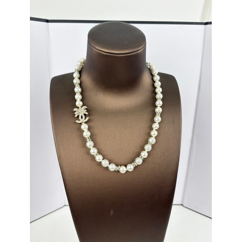 18K Chanel Bow Diamond Pearl Necklace