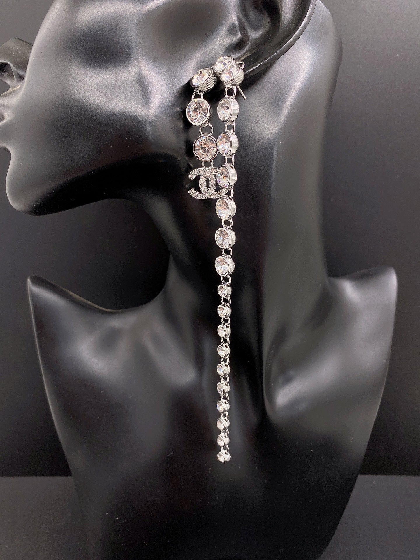 18K Chanel Long Crystal Earrings
