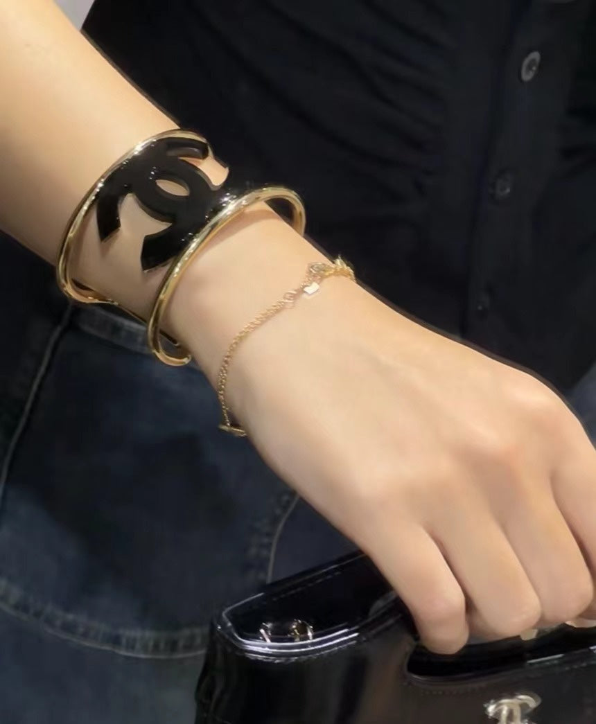 18K Chanel Black Logo Open Cuff Bracelet