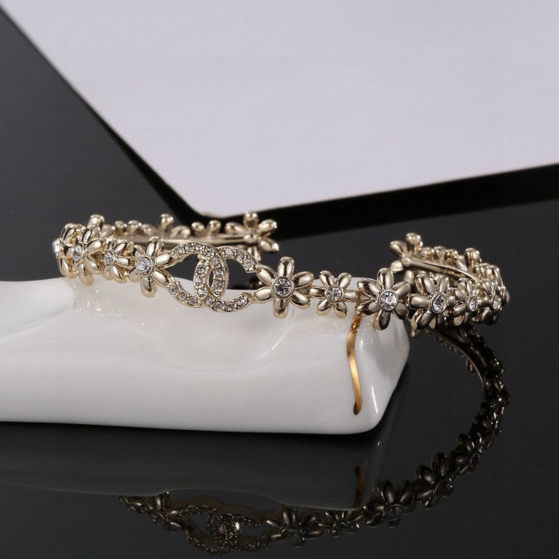 18K Chanel Crystal Flower Open Cuff Bracelet