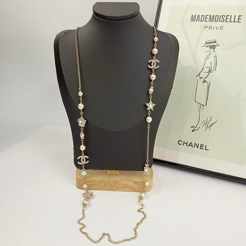 18K Chanel Long Diamond & Pearl Necklace
