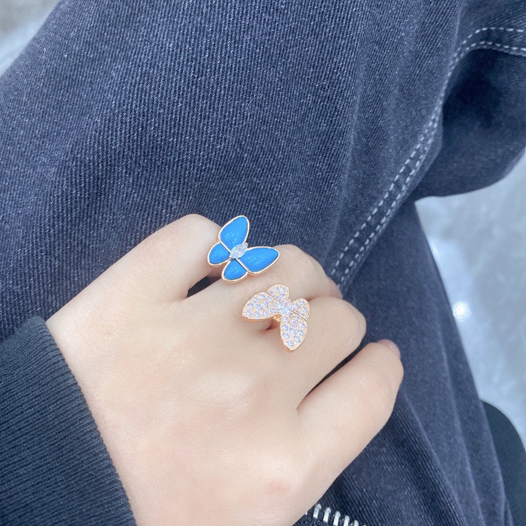 18K Van Cleef & Arpels Two Butterfly Between the Finger Turquoise Ring