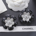 18K Chanel 26C Black & Red Diamond Gold Earrings