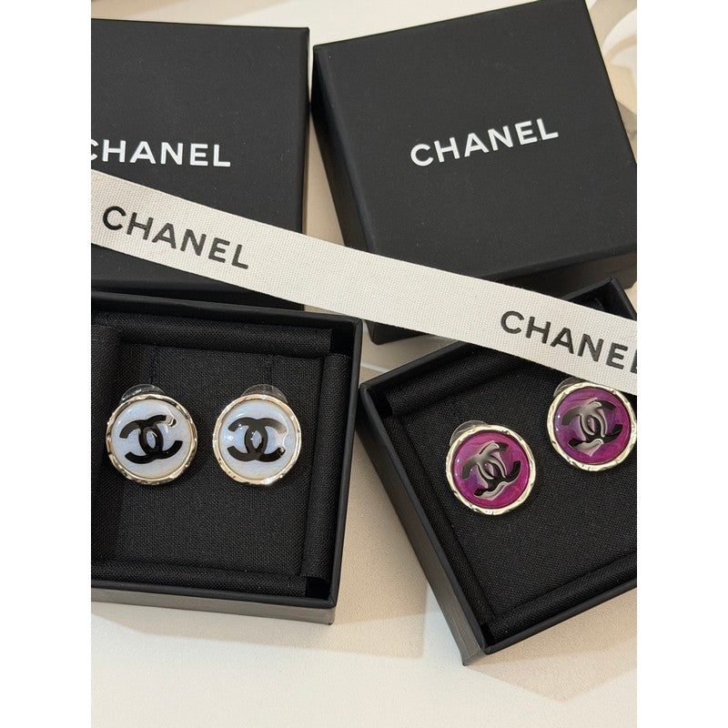 18K Chanel White & Purple Round Earrings