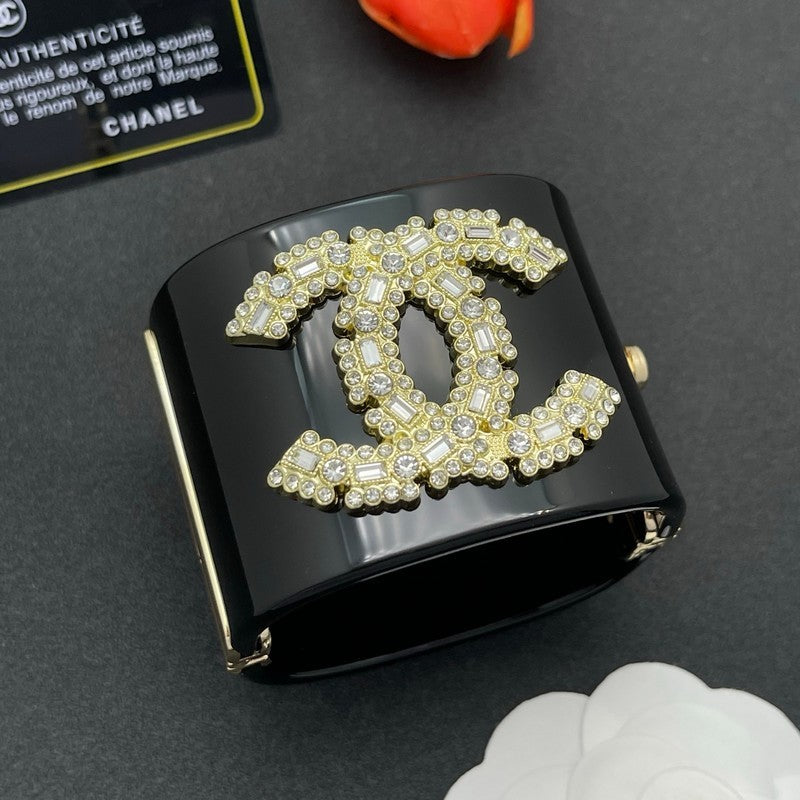 18K Chanel Pearl Diamond Black Cuff Bracelet