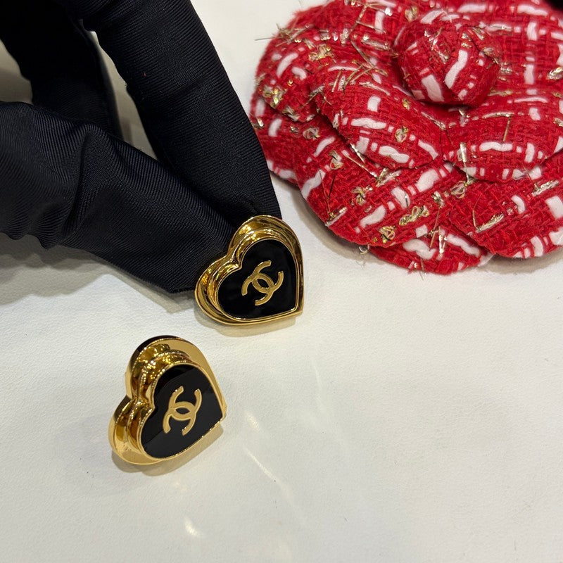 18K Chanel 26P Black & Red Heart Earrings
