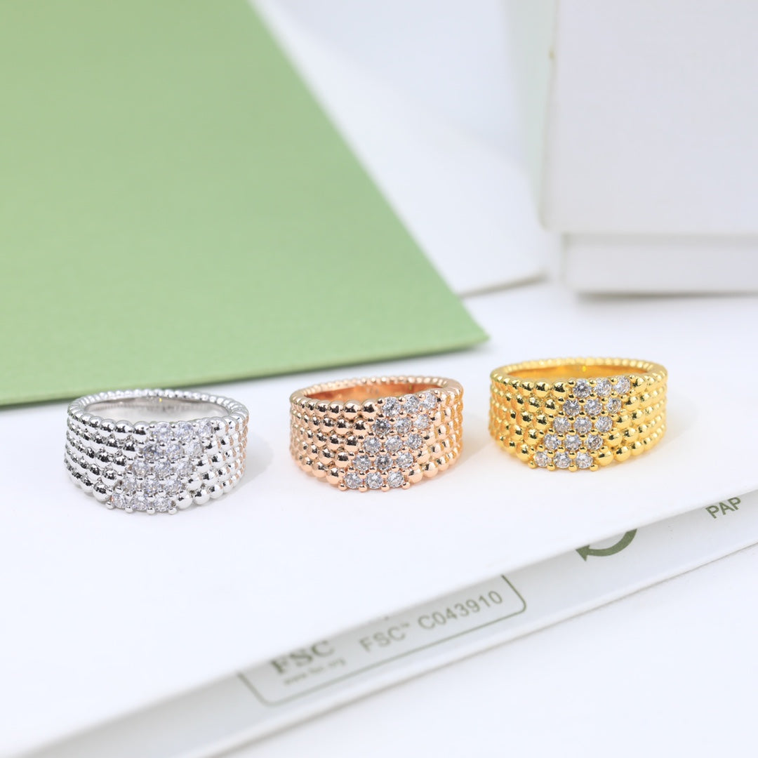 18K Van Cleef & Arpels Perlee Diamonds Five Rows Ring