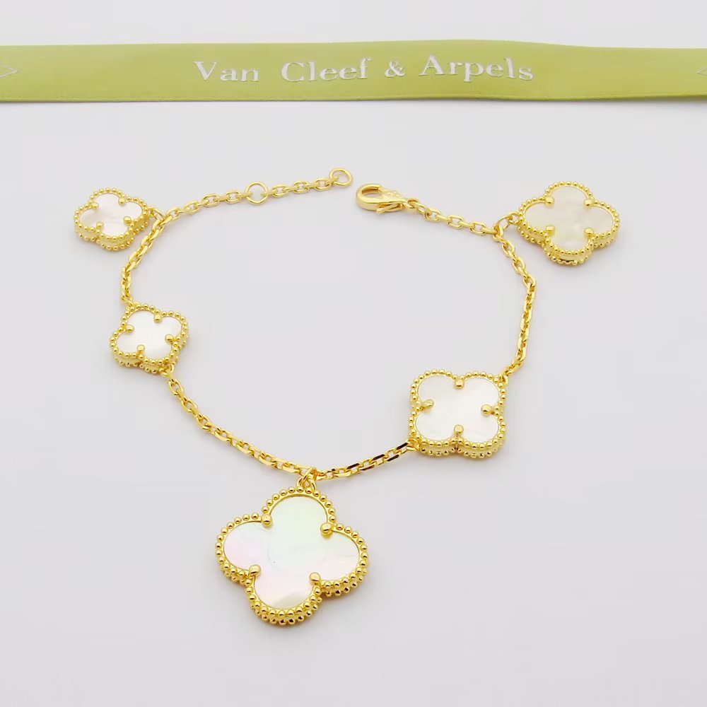 18K Van Cleef & Arpels Magic Alhambra Five Pearls Motifs Clover Bracelet