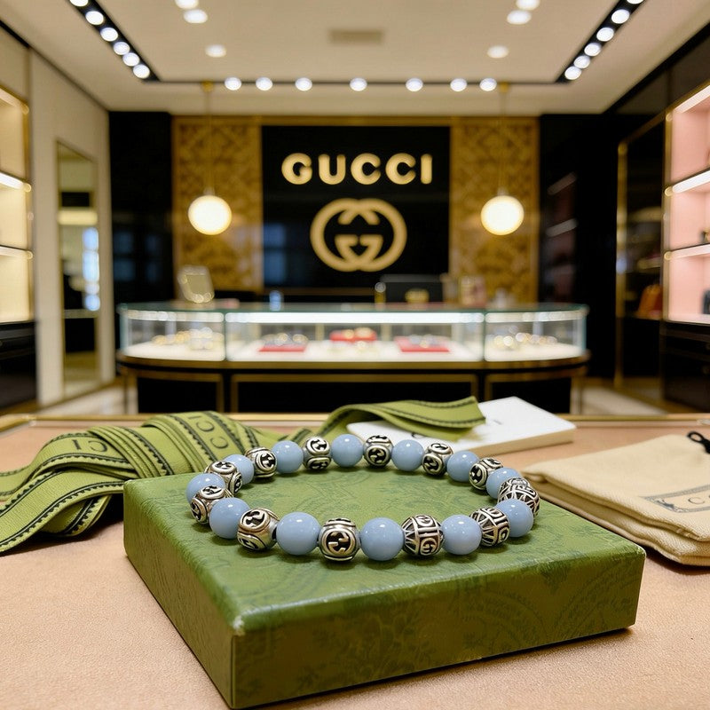 18K Gucci Anger Forest Light Blue Bead Chain Bracelet